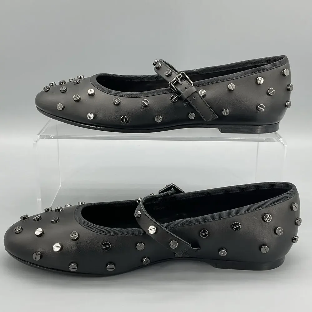 NEW The Kooples Women's Studded Leather Mary Jane Pumps Black Size 8